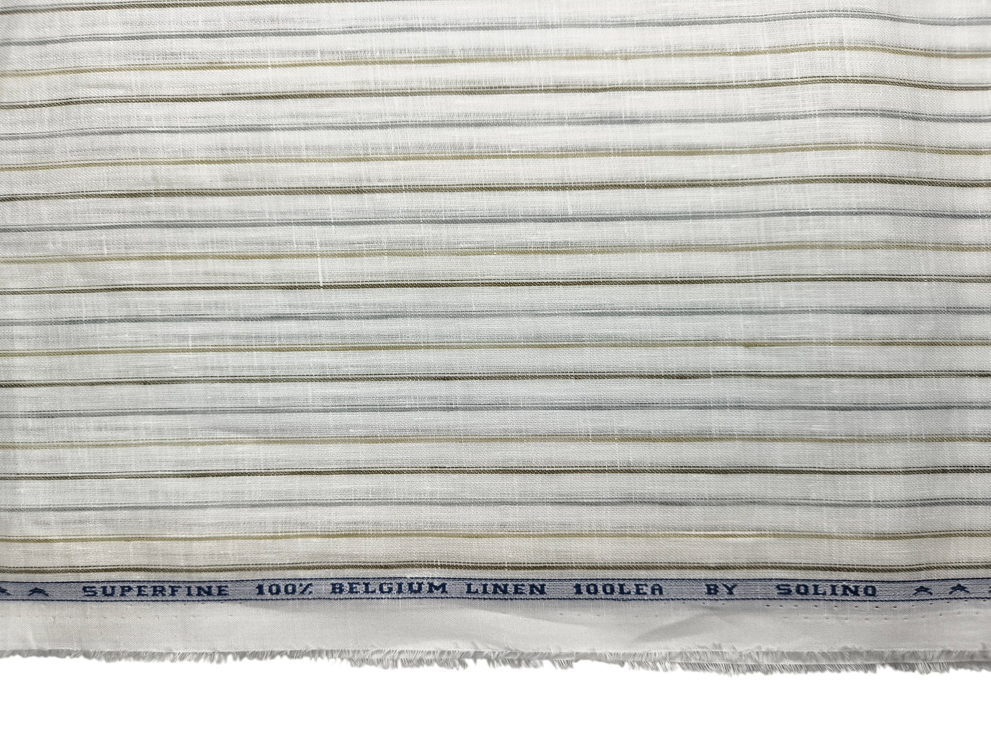 Solino 100% Pure Linen Premium 100 LEA Shirting Fabric (White , Grey & Olive, Stripes)