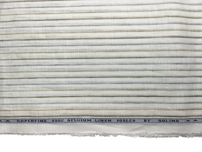 Solino 100% Pure Linen Premium 100 LEA Shirting Fabric (White , Grey & Olive, Stripes)