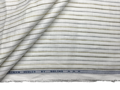 Solino 100% Pure Linen Premium 100 LEA Shirting Fabric (White , Grey & Olive, Stripes)
