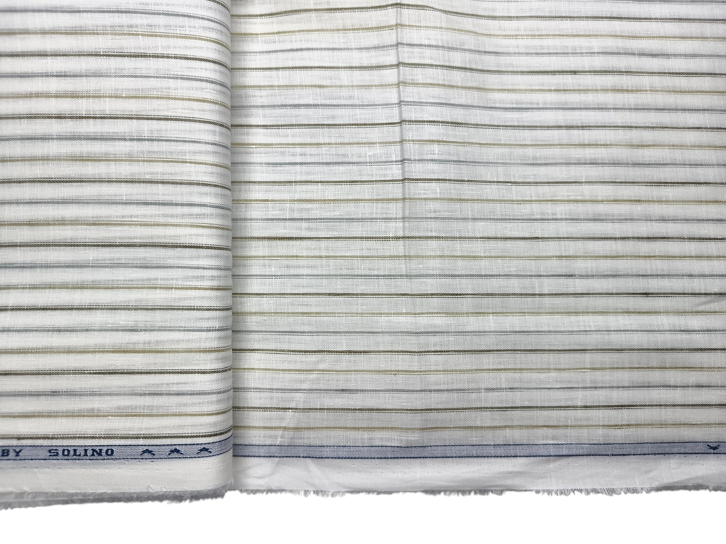 Solino 100% Pure Linen Premium 100 LEA Shirting Fabric (White , Grey & Olive, Stripes)
