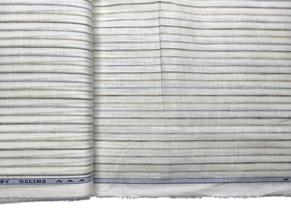 Solino 100% Pure Linen Premium 100 LEA Shirting Fabric (White , Grey & Olive, Stripes)