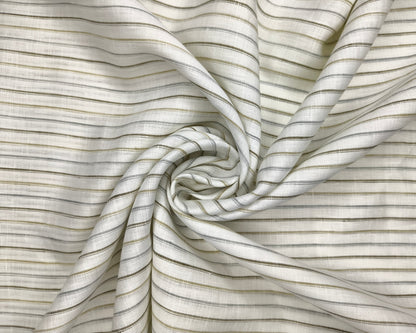 Solino 100% Pure Linen Premium 100 LEA Shirting Fabric (White , Grey & Olive, Stripes)