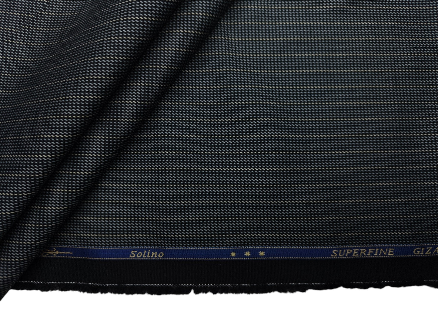 Solino 100% Premium Giza Cotton Shirting Fabric (Black, Patterned Stripes)