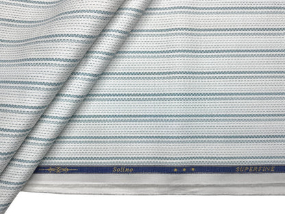 Solino 100% Premium Giza Cotton Shirting Fabric (White, Patterned Stripes)
