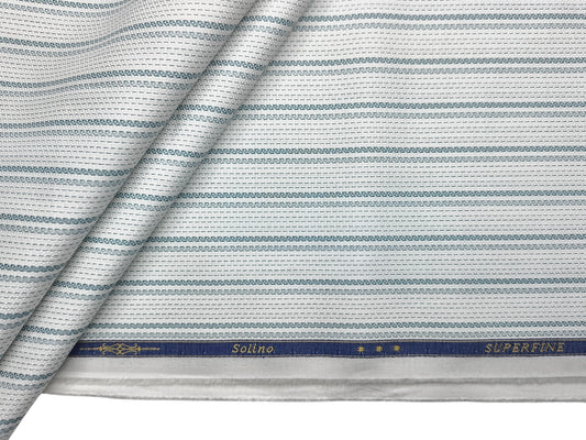 Solino 100% Premium Giza Cotton Shirting Fabric (White, Patterned Stripes)