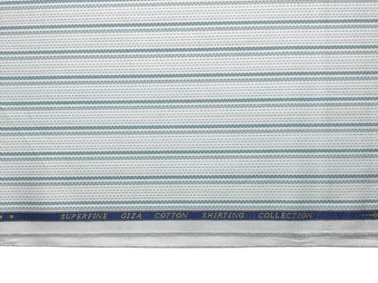 Solino 100% Premium Giza Cotton Shirting Fabric (White, Patterned Stripes)