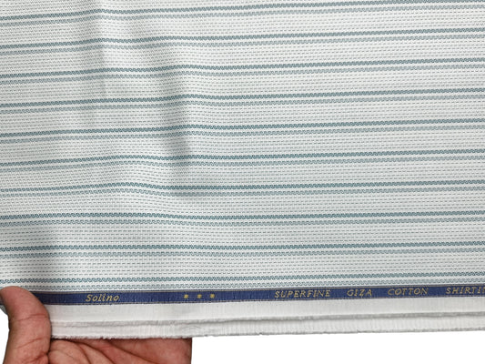 Solino 100% Premium Giza Cotton Shirting Fabric (White, Patterned Stripes)