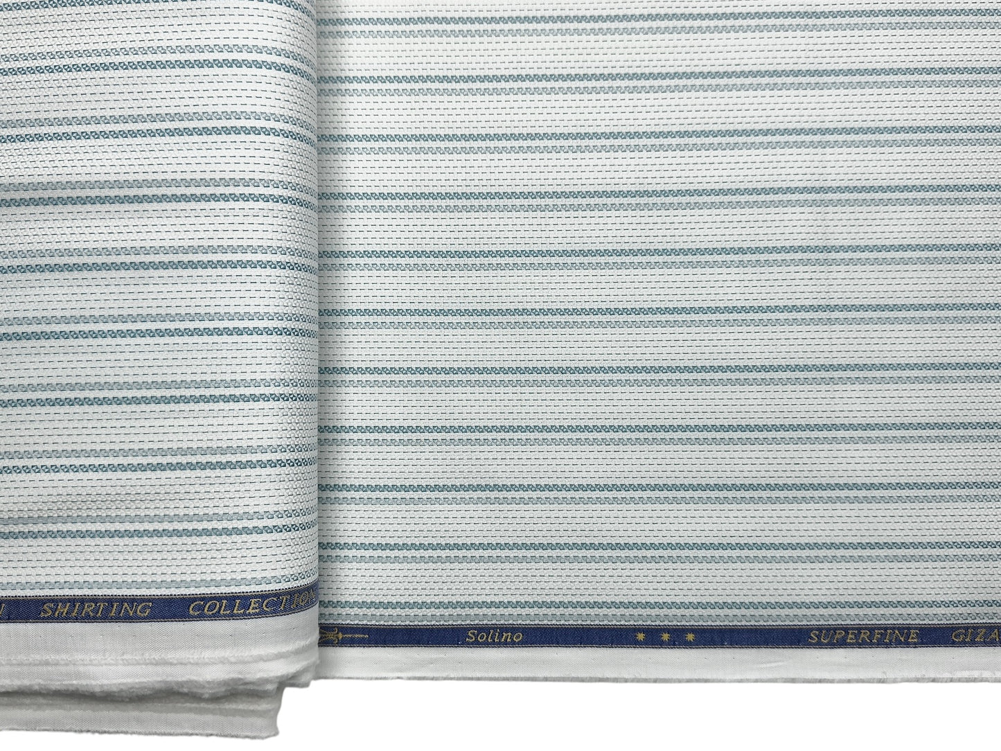 Solino 100% Premium Giza Cotton Shirting Fabric (White, Patterned Stripes)