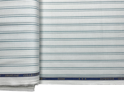 Solino 100% Premium Giza Cotton Shirting Fabric (White, Patterned Stripes)