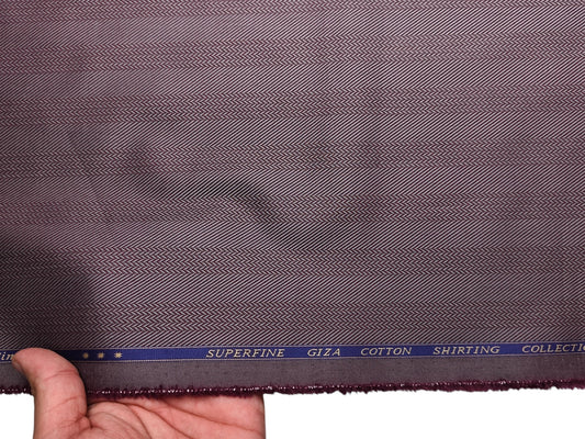 Solino 100% Premium Giza Cotton Shirting Fabric (Plum, Patterned Stripes)