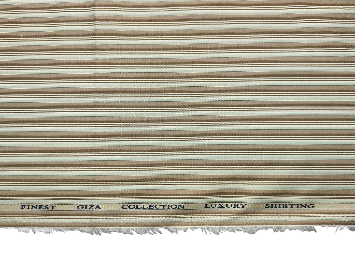 Solino 100% Premium Giza Cotton Shirting Fabric (Brown & Pista, Stripes)