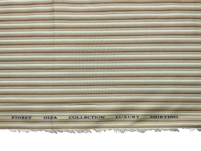Solino 100% Premium Giza Cotton Shirting Fabric (Brown & Pista, Stripes)