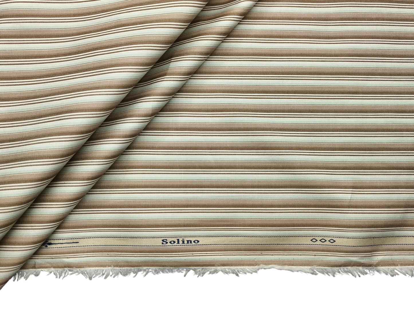 Solino 100% Premium Giza Cotton Shirting Fabric (Brown & Pista, Stripes)