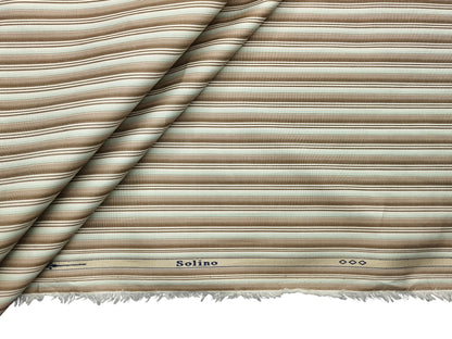 Solino 100% Premium Giza Cotton Shirting Fabric (Brown & Pista, Stripes)