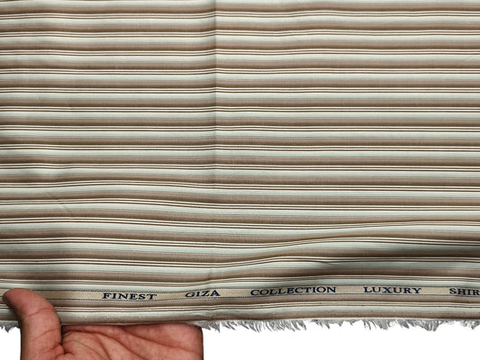 Solino 100% Premium Giza Cotton Shirting Fabric (Brown & Pista, Stripes)