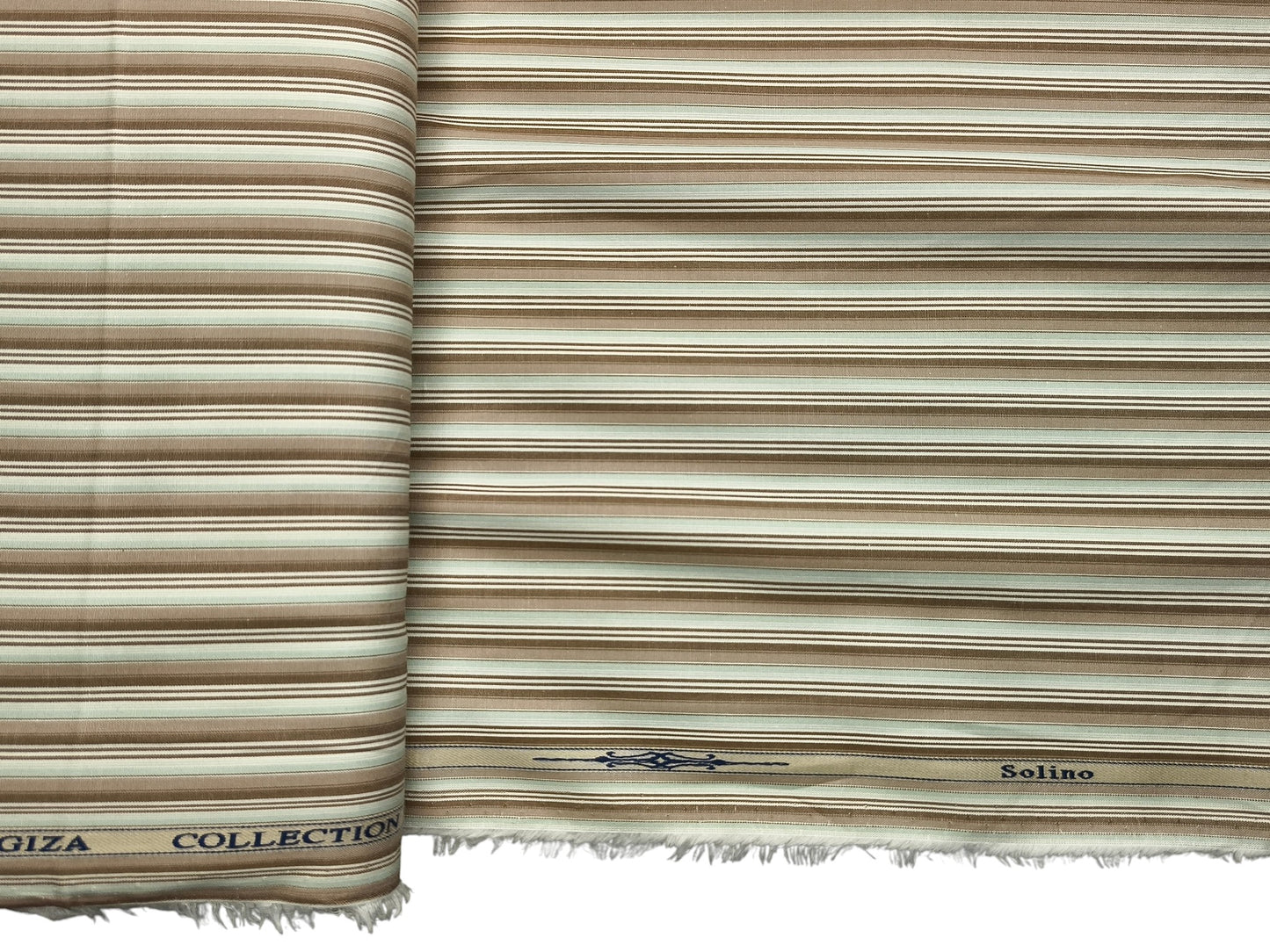 Solino 100% Premium Giza Cotton Shirting Fabric (Brown & Pista, Stripes)
