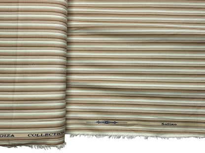 Solino 100% Premium Giza Cotton Shirting Fabric (Brown & Pista, Stripes)