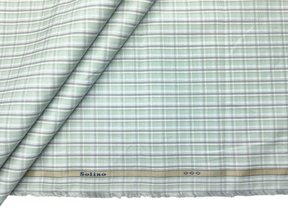 Solino 100% Premium Giza Cotton Shirting Fabric (Pista & Grey, Checks)