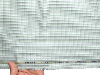Solino 100% Premium Giza Cotton Shirting Fabric (Pista & Grey, Checks)