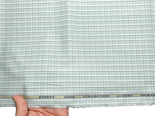 Solino 100% Premium Giza Cotton Shirting Fabric (Pista & Grey, Checks)