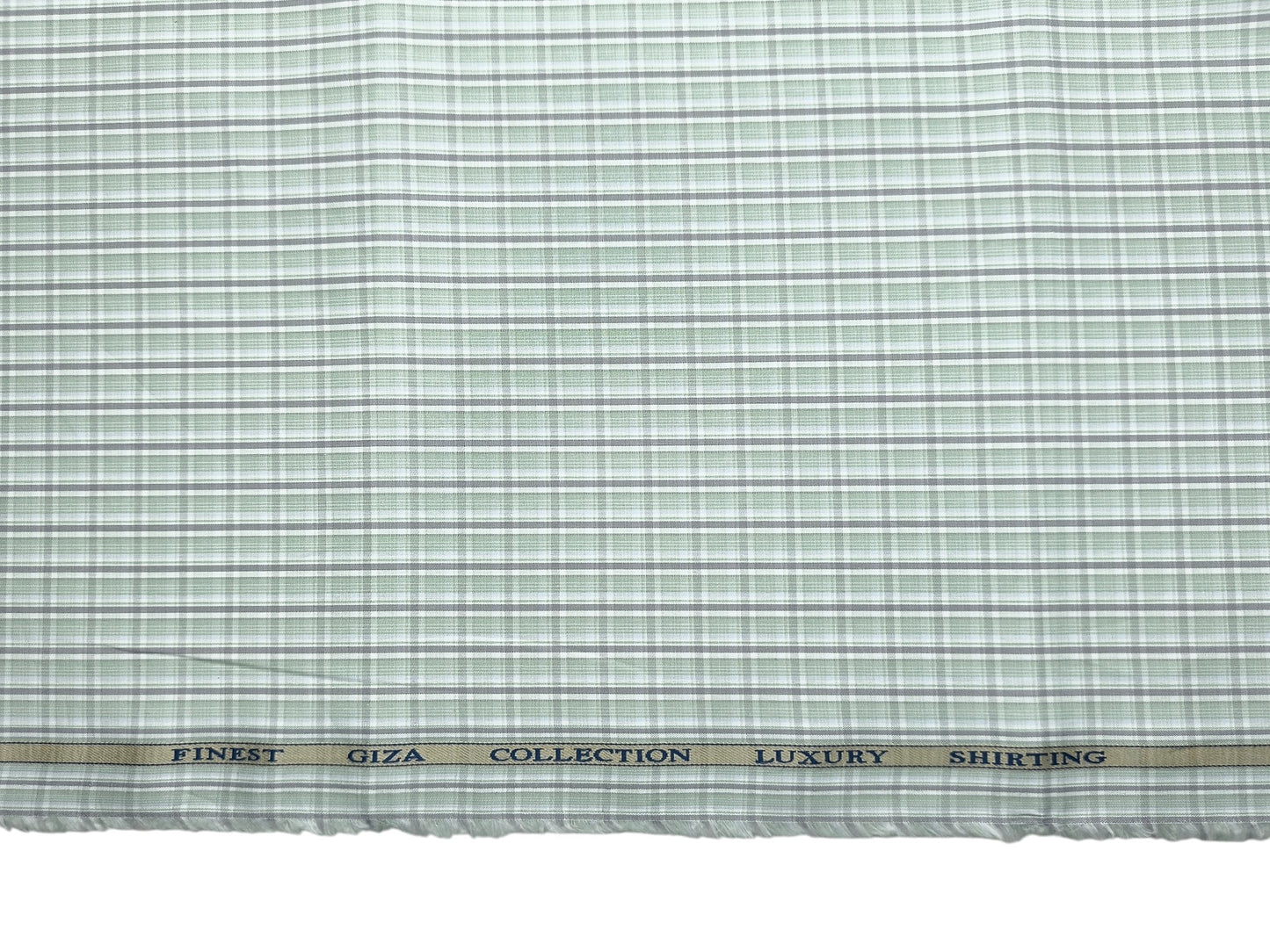 Solino 100% Premium Giza Cotton Shirting Fabric (Pista & Grey, Checks)