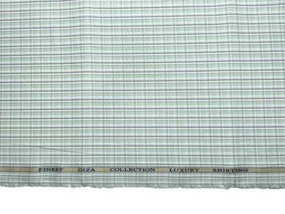 Solino 100% Premium Giza Cotton Shirting Fabric (Pista & Grey, Checks)