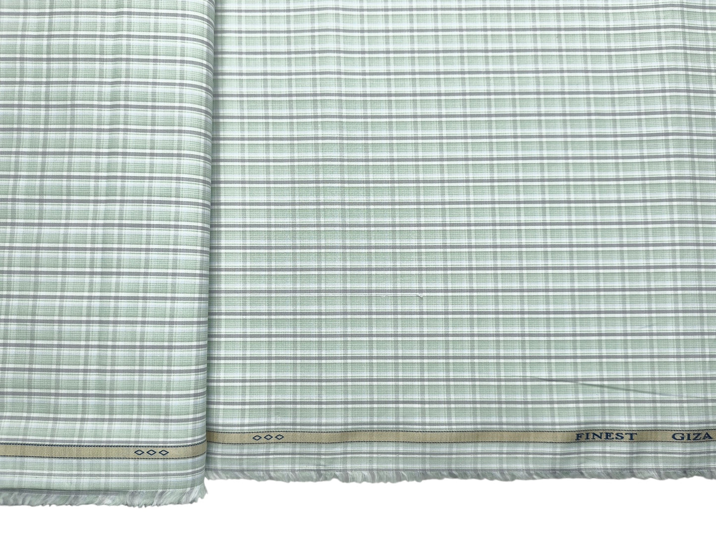 Solino 100% Premium Giza Cotton Shirting Fabric (Pista & Grey, Checks)