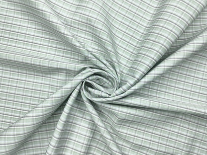 Solino 100% Premium Giza Cotton Shirting Fabric (Pista & Grey, Checks)