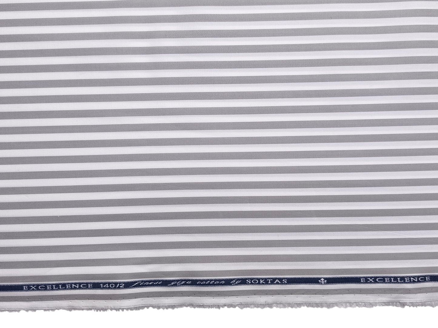 Giza House By Soktas 140/2 Premium Giza Cotton Shirting Fabric (White & Grey, Stripes)
