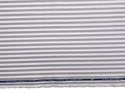 Giza House By Soktas 140/2 Premium Giza Cotton Shirting Fabric (White & Grey, Stripes)