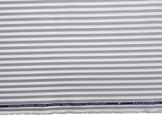 Giza House By Soktas 140/2 Premium Giza Cotton Shirting Fabric (White & Grey, Stripes)