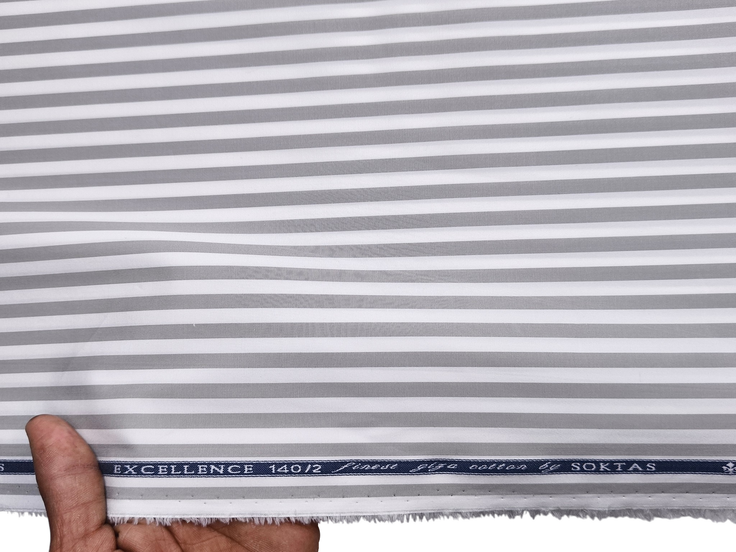 Giza House By Soktas 140/2 Premium Giza Cotton Shirting Fabric (White & Grey, Stripes)