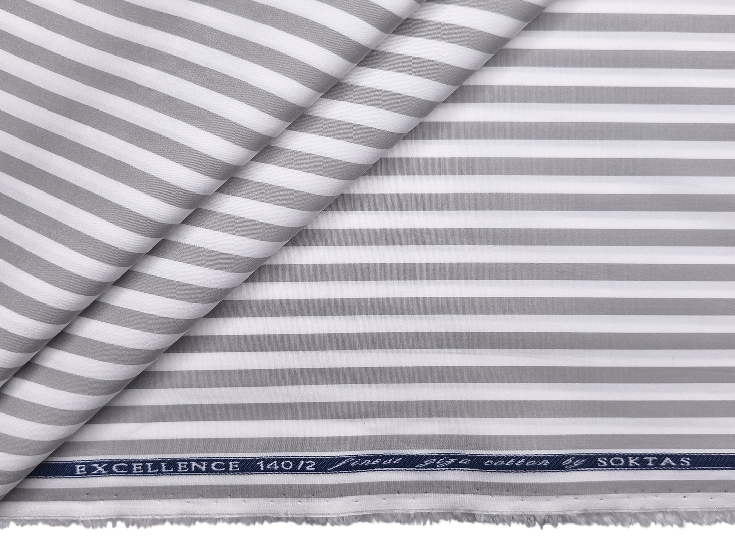 Giza House By Soktas 140/2 Premium Giza Cotton Shirting Fabric (White & Grey, Stripes)