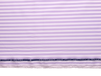 Giza House By Soktas 140/2 Premium Giza Cotton Shirting Fabric (White & Lavender, Stripes)
