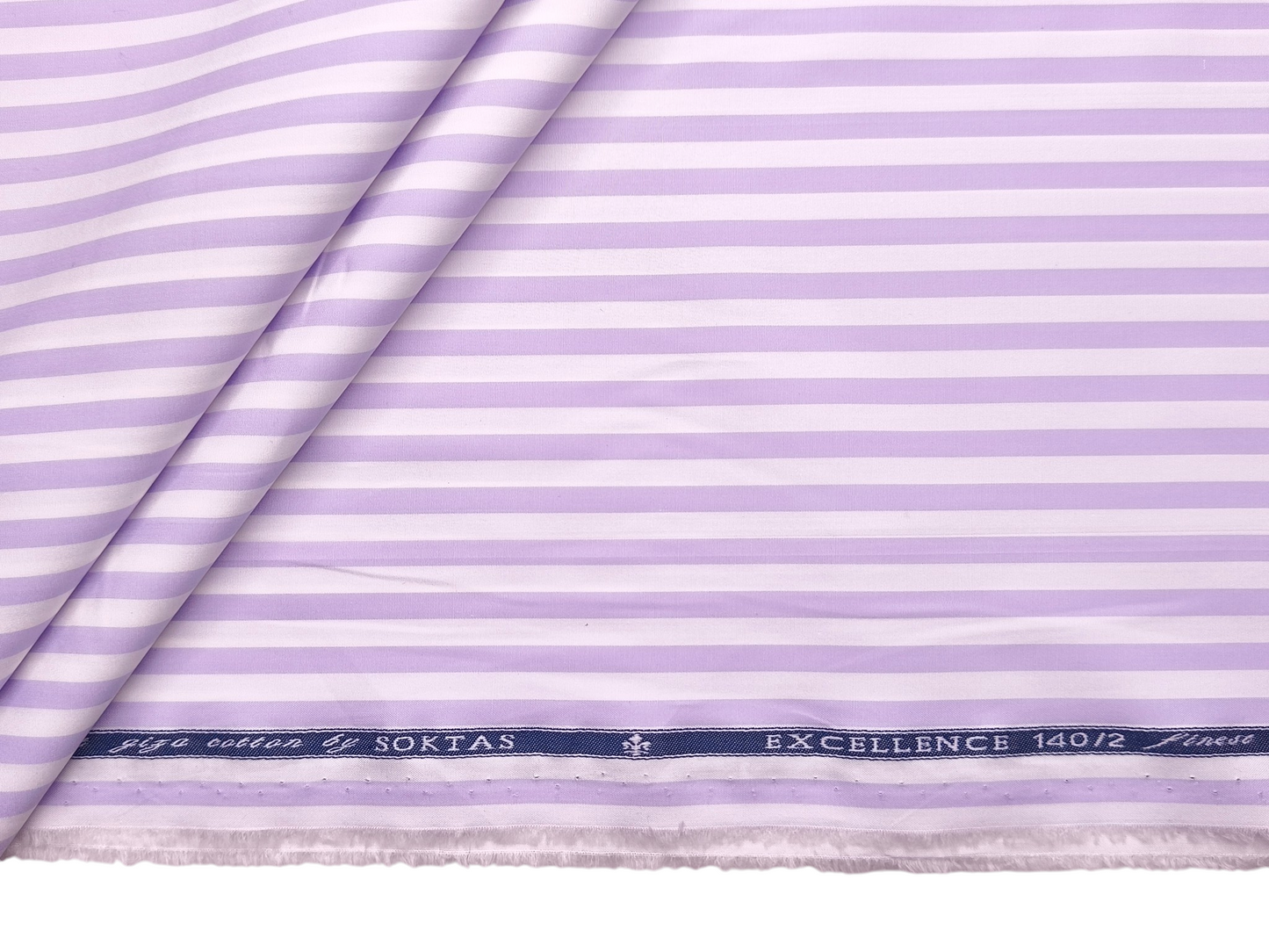 Giza House By Soktas 140/2 Premium Giza Cotton Shirting Fabric (White & Lavender, Stripes)