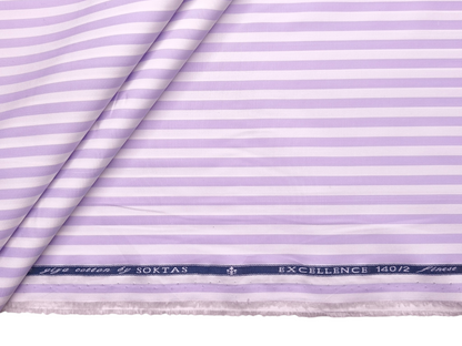 Giza House By Soktas 140/2 Premium Giza Cotton Shirting Fabric (White & Lavender, Stripes)