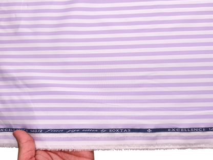 Giza House By Soktas 140/2 Premium Giza Cotton Shirting Fabric (White & Lavender, Stripes)
