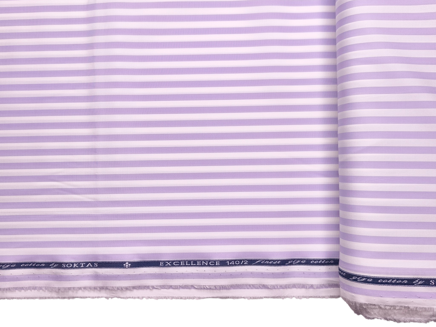 Giza House By Soktas 140/2 Premium Giza Cotton Shirting Fabric (White & Lavender, Stripes)