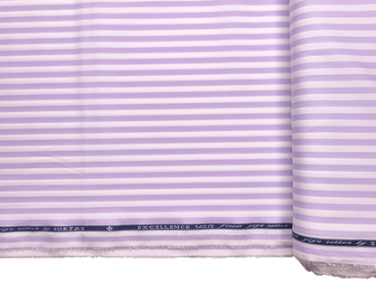 Giza House By Soktas 140/2 Premium Giza Cotton Shirting Fabric (White & Lavender, Stripes)