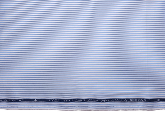 Giza House By Soktas 140/2 Premium Giza Cotton Shirting Fabric (Blue, Stripes)