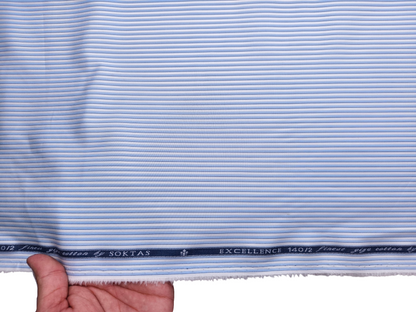 Giza House By Soktas 140/2 Premium Giza Cotton Shirting Fabric (Blue, Stripes)