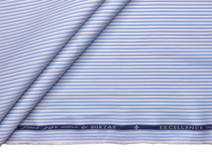 Giza House By Soktas 140/2 Premium Giza Cotton Shirting Fabric (Blue, Stripes)