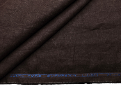 100% Pure European Linen 25 LEA Suiting Fabric ( Dark Coffee Brown, Plain)