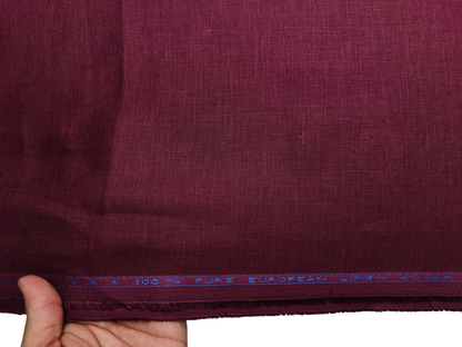 100% Pure European Linen 40 LEA Shirting Fabric (Maroon, Plain)