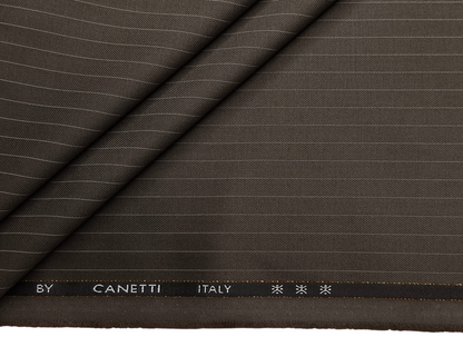 Canetti Italy Premium Stretched TR Suiting Fabric (Brown, Pinstripes)