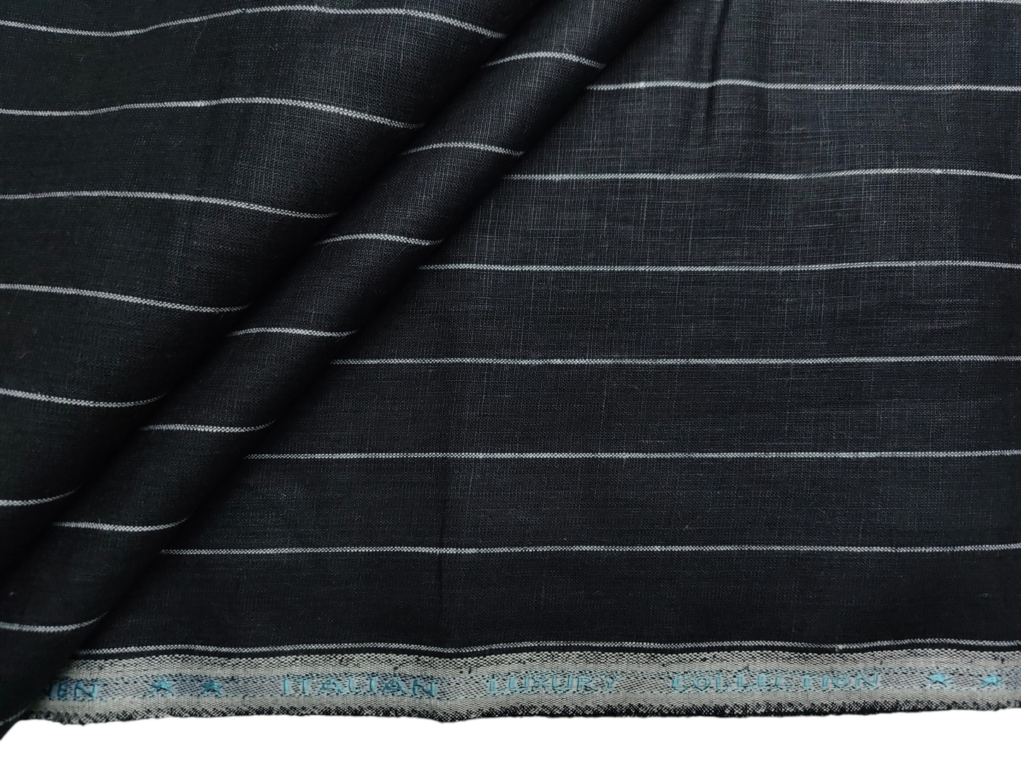 Murano Di Italia Italian Luxury Collection 100% Pure Linen 70 LEA Shirting Fabric (Black & White, Stripes)