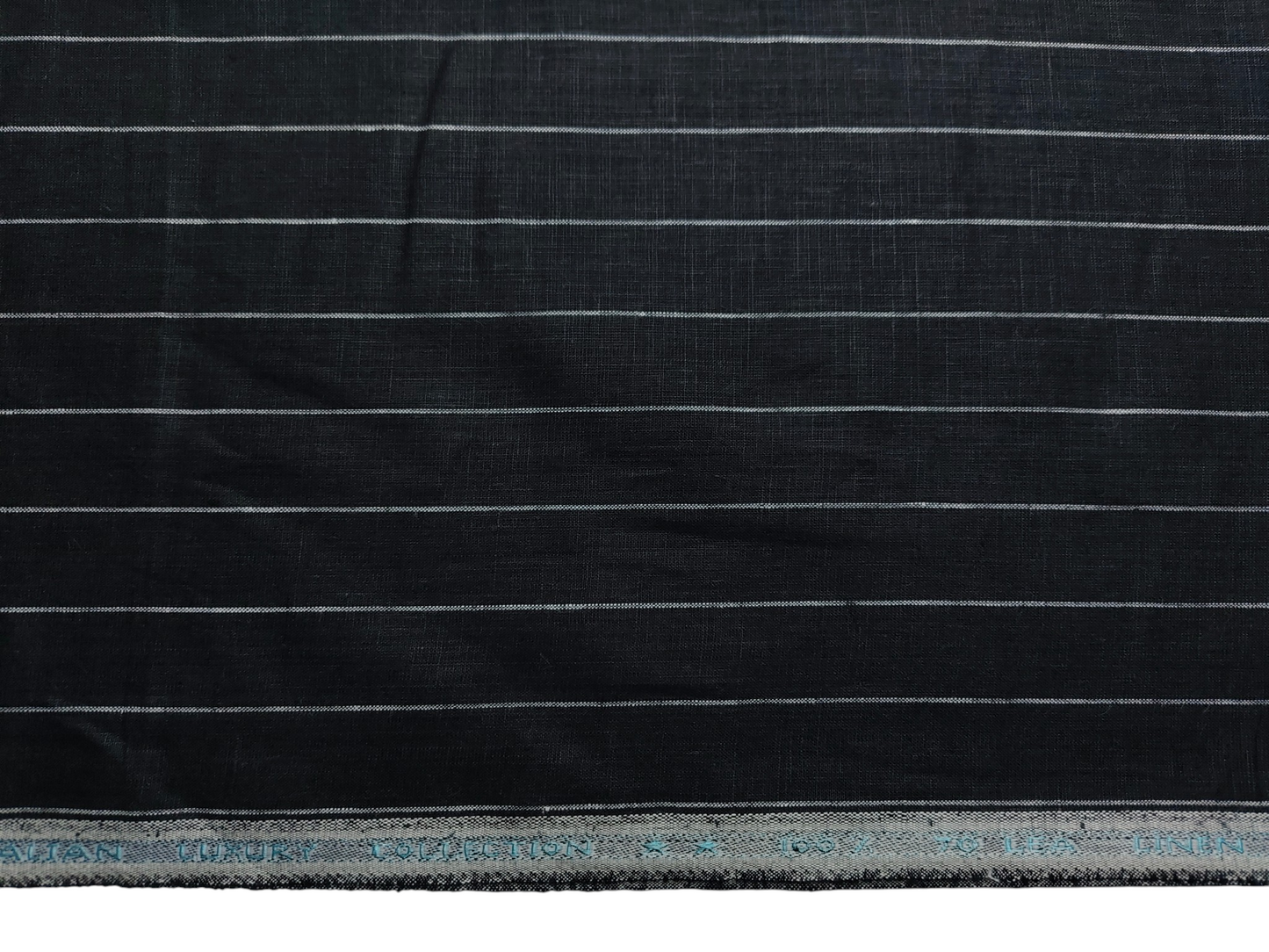 Murano Di Italia Italian Luxury Collection 100% Pure Linen 70 LEA Shirting Fabric (Black & White, Stripes)