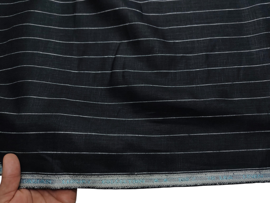 Murano Di Italia Italian Luxury Collection 100% Pure Linen 70 LEA Shirting Fabric (Black & White, Stripes)