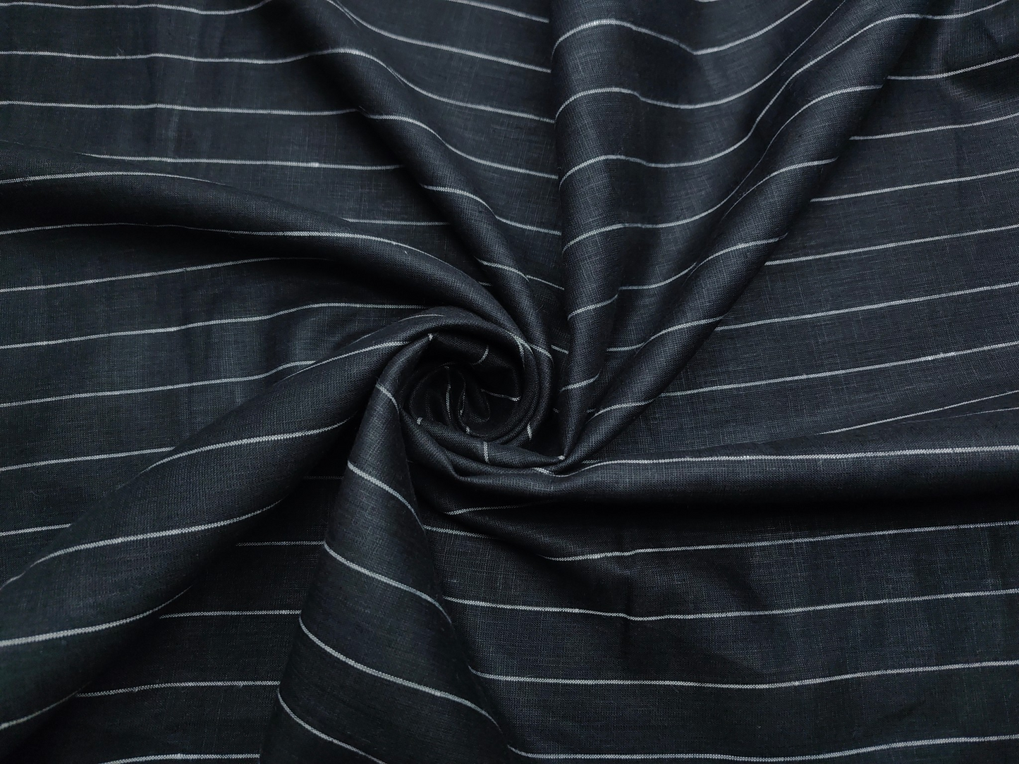 Murano Di Italia Italian Luxury Collection 100% Pure Linen 70 LEA Shirting Fabric (Black & White, Stripes)