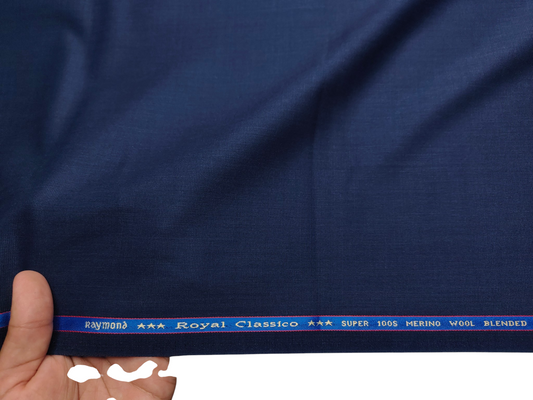 Raymond Royal Classico Super 100's Merino Wool Blended Suiting Fabric (Classic Blue, Plain)